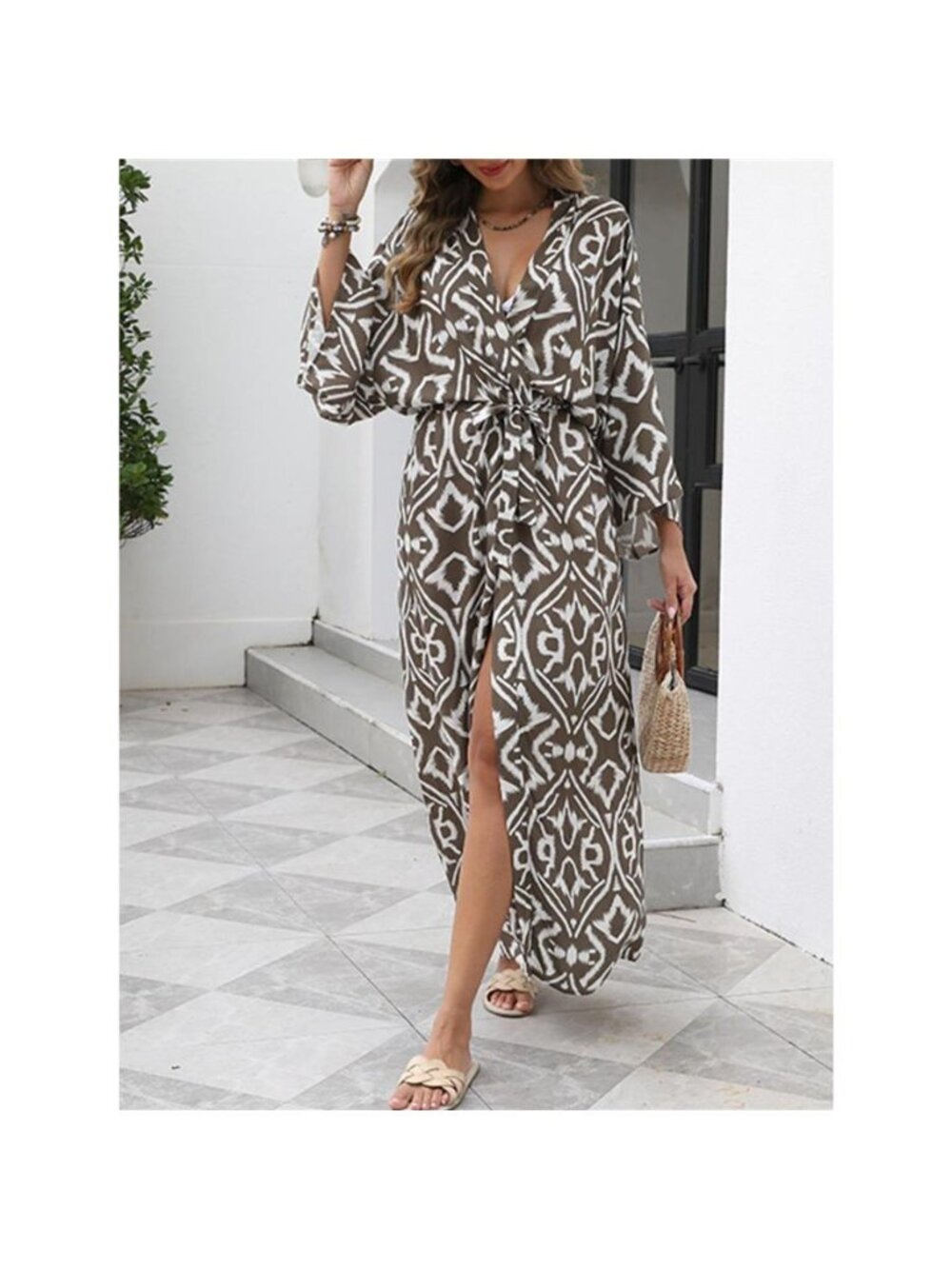 Geometric Print Surplice Beach Cover Up Dress